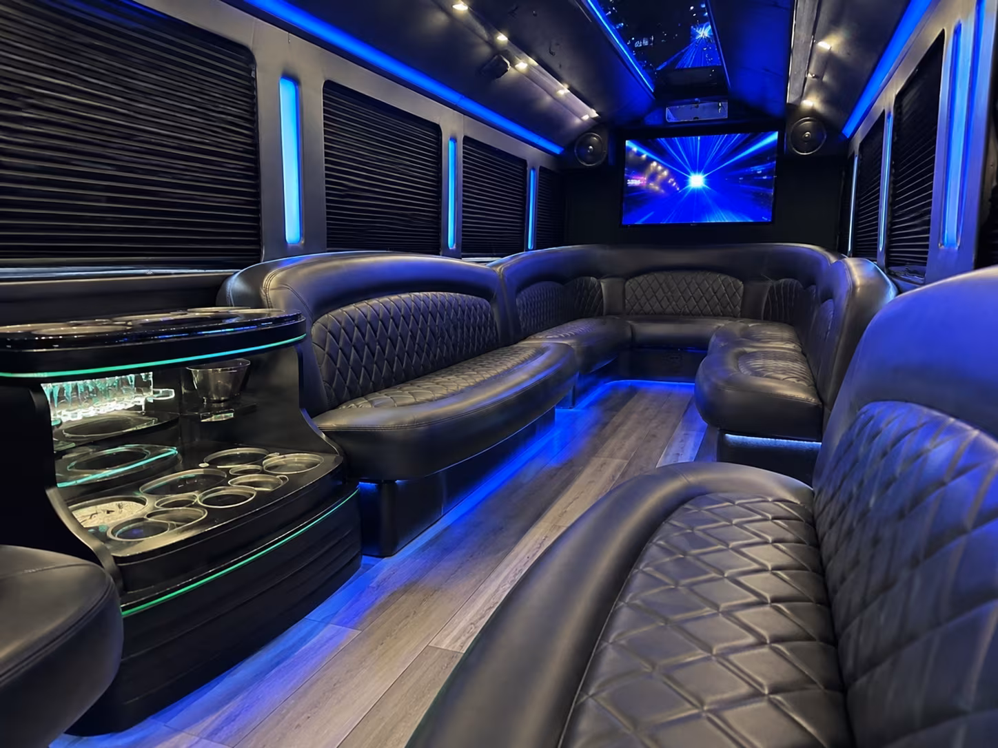 White party bus exterior